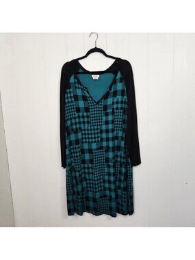 Deesse Green Plaid Nightgown Sleepwear Dress PJs Pyjamas Plaid Green Black 0X XL